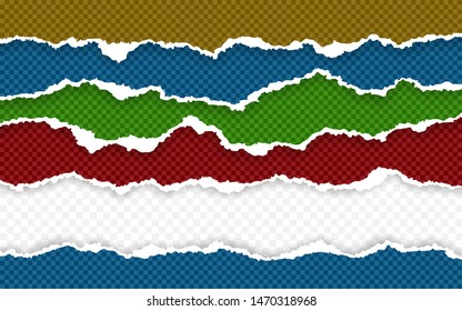Horizontal torn paper edge. Ripped squared horizontal paper strips. Vector illustration.