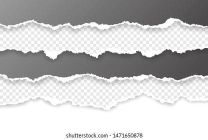 Horizontal torn paper edge. Ripped squared horizontal paper strips. Vector illustration.