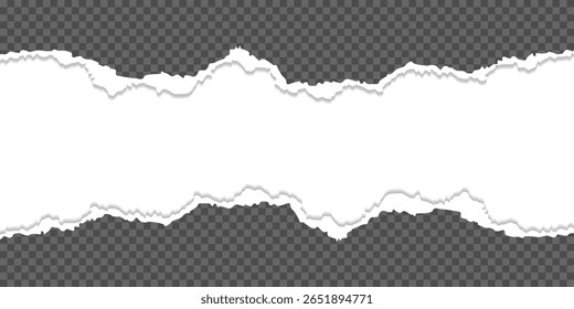 Horizontal torn paper edge. Ripped squared horizontal paper strips. Vector illustration 