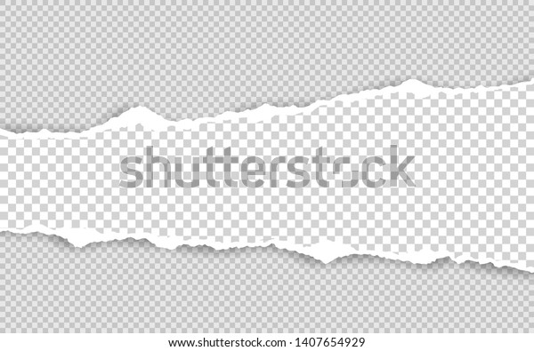 Horizontal torn paper edge. Ripped\
squared horizontal white paper strips. Vector\
illustration.