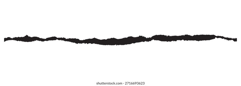 Textura Horizontal del borde del papel rasgado. Tira de papel desgarrada Horizontal mínima aislada sobre fondo blanco, útil para divisores de diseño, superposiciones, Anuncios y fondos abstractos.
