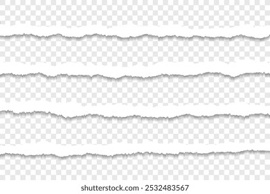 Tiras de papel rasgadas Horizontales con bordes ásperos realistas sobre fondo transparente