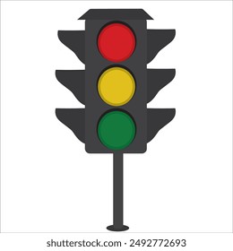 Horizontal traffic light with red, yellow and green signal, semaphore flat icon on white background