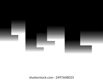 Horizontal Transición de negro a blanco con columnas abstractas de líneas. Puntero. Fondo de Vector rayado hecho de líneas rotas.