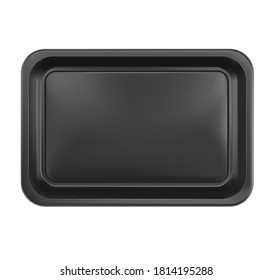 Horizontal tray container mockup. Vector illustration isolated on white background. Layered template file easy to use for your promo product: meat of animals, chicken, fish. EPS10