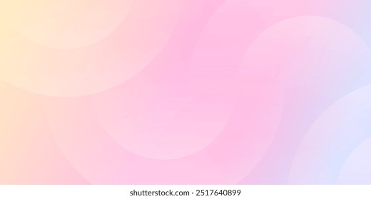 Horizontal trendy geometric minimalistic background. Pastel rainbow colorful gradation with transparent circle elements. Vector illustration.