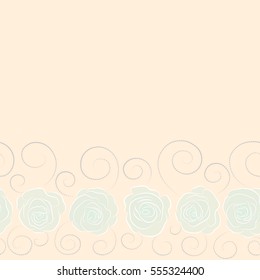 Horizontal trendy vector seamless Floral Pattern. Gray, beige and neutral roses with copy space (place for your text).