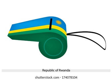 A Horizontal Triband of Blue, Yellow and Green with A Yellow Sun of The Republic of Rwanda Flag on A Whistle, The Sport Concept and Political Symbol. 