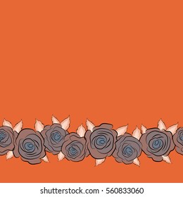 Horizontal tropical colorful seamless pattern. Vector illustration. Isolated beautiful flowers drawn watercolor in orange and neutral colors. Seamless floral background with place for your text.