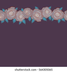 Horizontal tropical colorful seamless pattern. Seamless floral background with place for your text. Vector illustration. Isolated beautiful flowers drawn watercolor in brown, gray and purple colors.