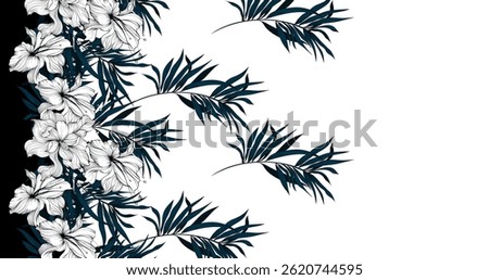Horizontal tropical leaves pattern. Seamless horizontal leaves pattern. Abstract pattern design