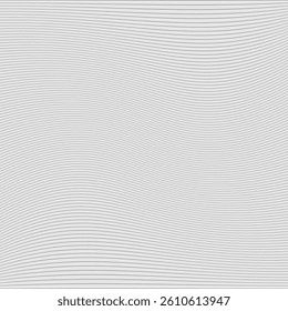 Horizontal twisted grey thin stripe lines. An arrangement of distorted strips. Isolated on a pale background.