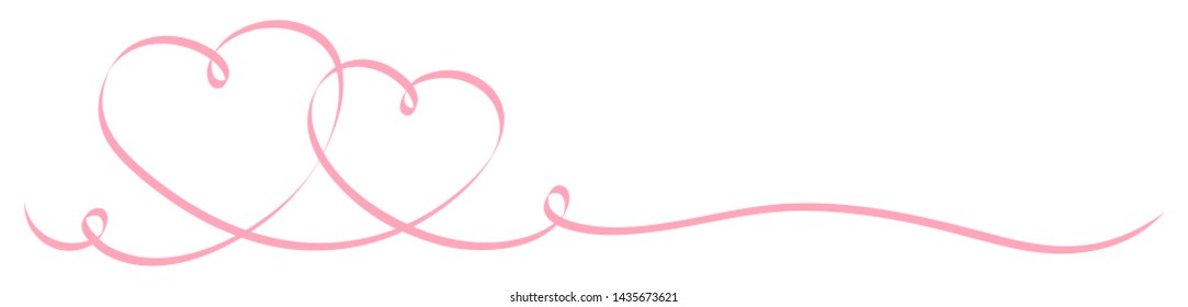 Horizontal Two Connected Pink Hearts Calligraphy Ribbon