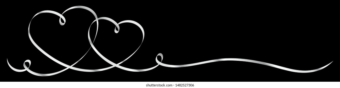 Horizontal Two Connected Silver Hearts Calligraphy Ribbon