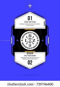 Horizontal two options template in geometric industrial/techno style on deep blue background
