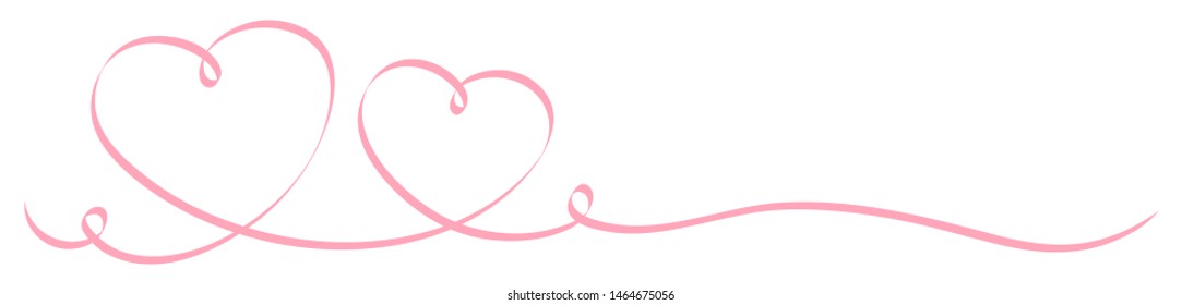 Horizontal Two Pink Calligraphy Hearts Big And Little Ribbon