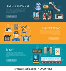 Horizontal underground banners presenting subway advertising it like best city transport and work in subway flat vector illustration