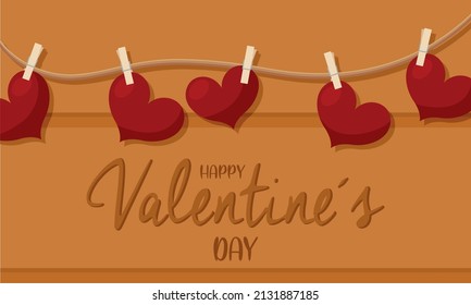 Horizontal valentine day poster with red heart shapes Vector illustration