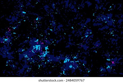 
Horizontal vector abstract background. Blue, cyan and pink spots and specks on a black background.