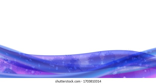 Horizontale Vektorillustration abstrakter Flyer oder Banner mit Platz für Text. Abstrakter Hintergrund mit blauen und violetten Strömen von Wassertropfen und Spritzen auf weißem Hintergrund. Gesichtsmasche. Blank für Werbung