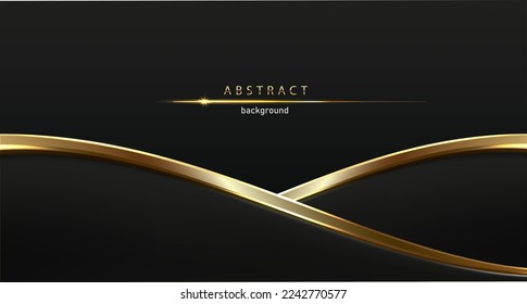 Horizontal vector abstract horizontal template. Luxury black background with gold lines.