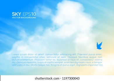 Horizontal vector background with realistic beige-blue sky and clouds. The image can be used to design a banner, flyer and postcard.