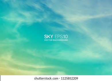 Horizontal vector background with realistic turquoise-yellow sky and spindrift clouds. The image can be used to design a banner, flyer and postcard