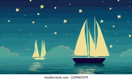 fondo vectorial horizontal con velero por la noche 