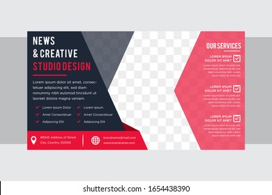 Horizontal vector background template for page covers, flyers, leaflets or advertising billboards - A4 proportion. Space for photo with red and black color.