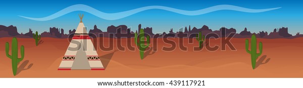 Horizontal Vector Banner Desert Tepee Cactus Stock Vector Royalty