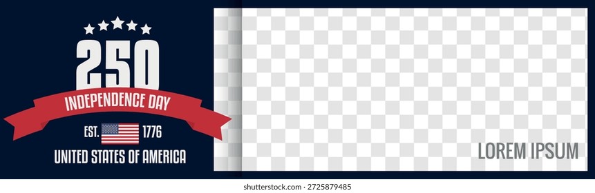 Horizontale Vektorbanner-Vorlage zum 250. Jahrestag des Unabhängigkeitstages der Vereinigten Staaten.