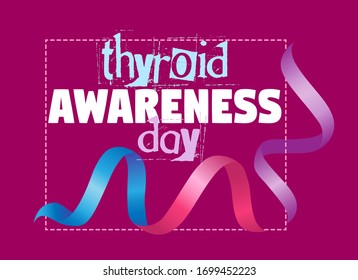 Horizontal vector banner for Thyroid Awareness Day. Ribbon in blue, pink and lilac gradient.