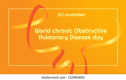 Horizontal vector banner for World chronic Obstructive Pulmonary Disease day. Ribbon in dark orang color and orange-yellow gradient. Image format with a horizontal two color gradient on the background