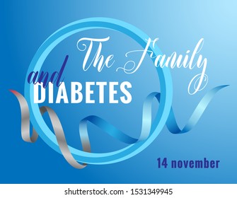 Horizontal vector banner for World Diabetes day. Ribbon in grau gradient and blue gradient. Image format with a horizontal two color gradient on the background and two big rings.