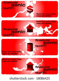 Horizontal vector banners showing stock market crisis icons (text shown is placeholder- easily removed)