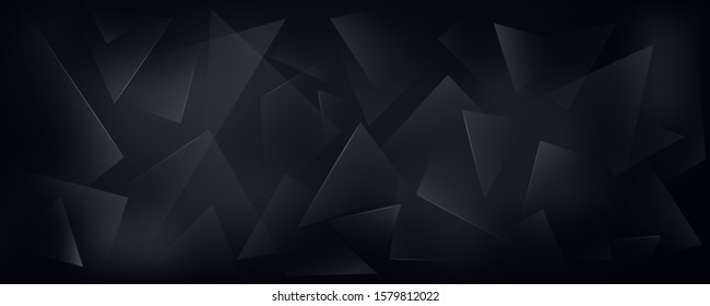 Horizontal Vector Broken Glass Black Background. Explosion, Destruction Cracked Surface Illustration. Dark Abstract Bg for Night Party Posters, Banners or Advertisements.