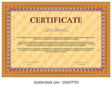 Horizontal vector certificate template with guilloche elements. Brown with beige