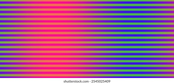 Horizontal vector corrugated background in neon colors. Smooth gradient transitions in bright colors, blurred background with the effect of colored corrugated glass.