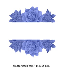 Horizontal vector design banner of succulents. Rosetta echeveria ultra blue succulents making a frame, isolated on white background. Floral illustration for design, greeting cards, wedding invitations