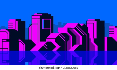 Horizontal vector evening scene. Modern abstract illustration with colorful metropolis for banner design.