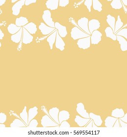 Horizontal vector floral seamless pattern with copy space (place for your text). Various beige and neutral hibiscus hawaiian tropical flowers.