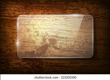 Horizontal vector glass frame on vintage wooden background