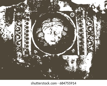 the horizontal vector grunge texture. antique cut stone. face on the facade of an ancient amphitheatre. background illustration for design