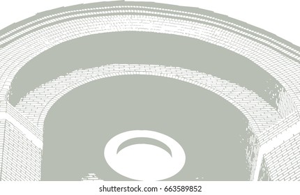 the horizontal vector grunge texture. background image. the old brick arch with a circle in the center