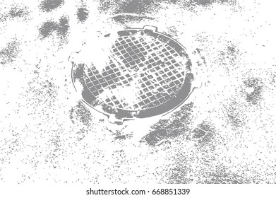 the horizontal vector grunge texture. old manhole with cracks in the center. transparent background. the background image for your design.