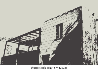 the horizontal vector grunge texture. the ruins of the old building. background illustration for design.
