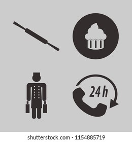 horizontal vector icons set. with bellhop, cupcake, rolling pin and call center in set