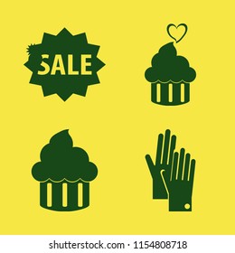 horizontal vector icons set. with gloves, cupcake, cupcake heart and sale in set