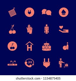 horizontal vector icons set. with heart hand, router, cake and cherry in set