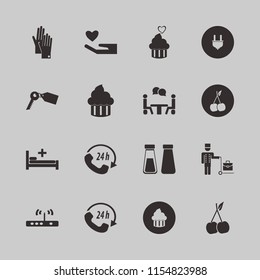horizontal vector icons set. with key tag, cherry, hospital bed and plug in set